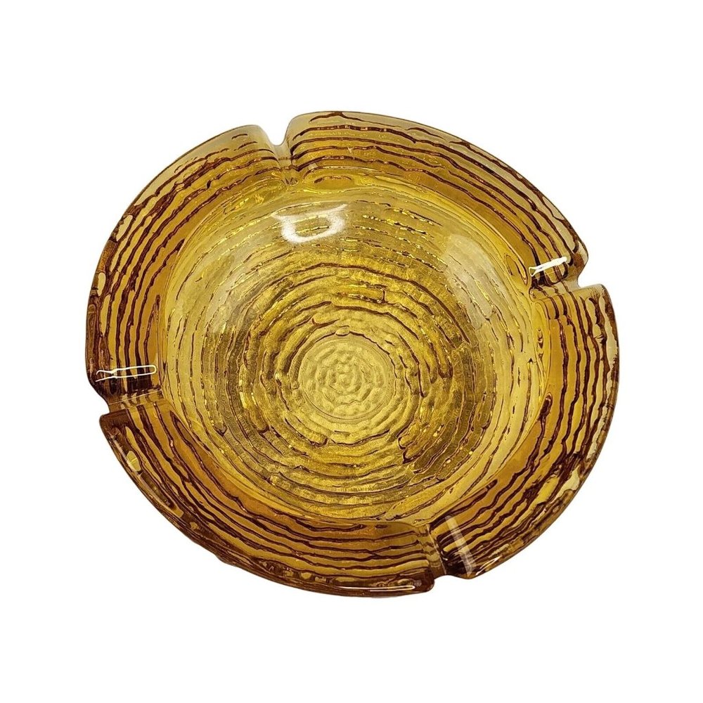 70s‎ Soreno Amber Anchor Hocking Diameter 6.5 Round 4 Slot Glass Ashtray EUC